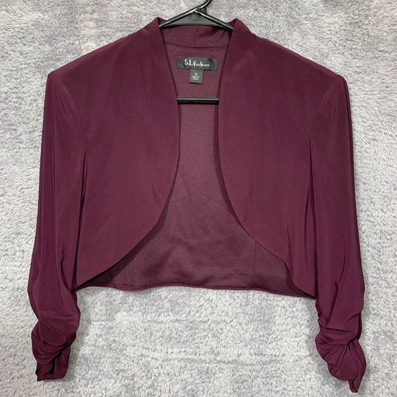 SL Fashions Women’s Size 12 Purple Tiered Ruffle Cocktail Dress with Bolero Jack - Picture 13 of 16